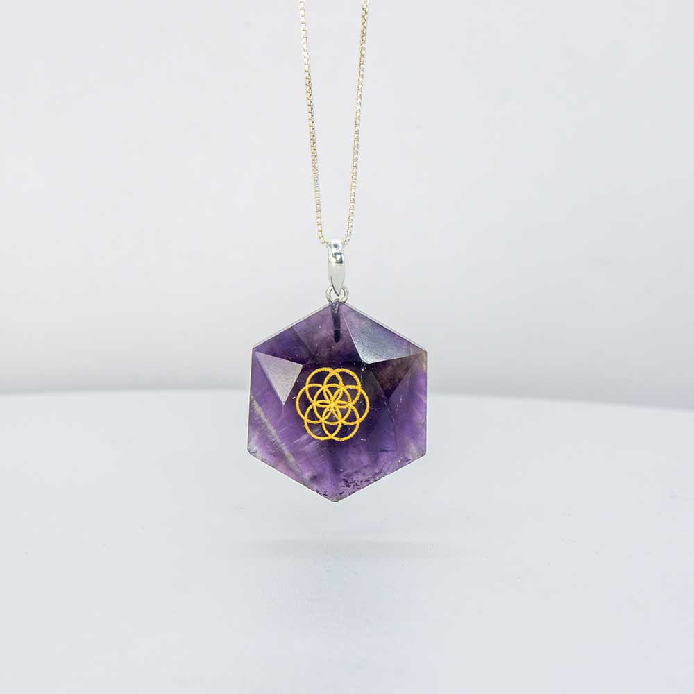Necklace Amethyst Hexagon Seed of life